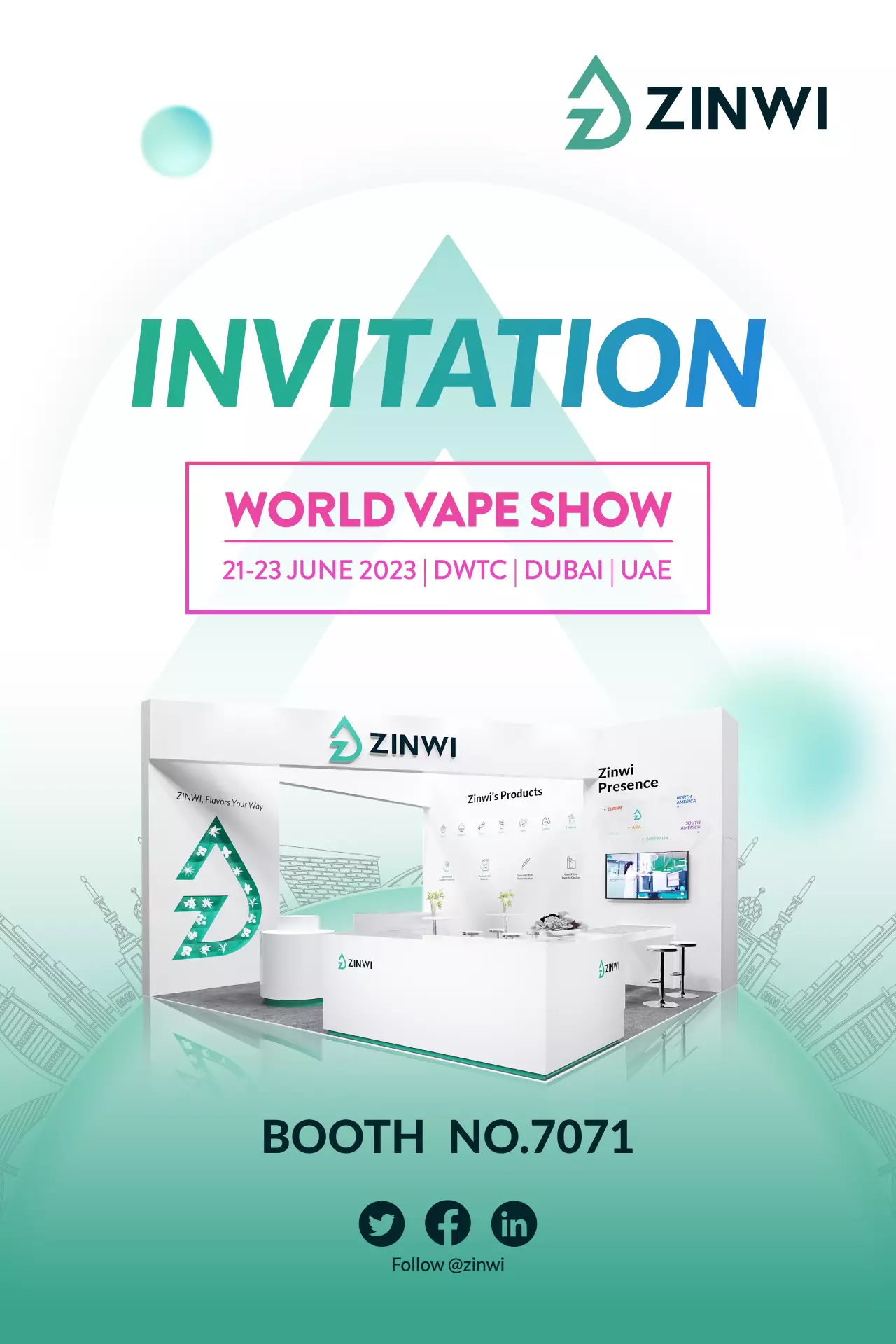 Invitation: Visit Zinwi On Dubai World Vape Show At Booth NO.7071