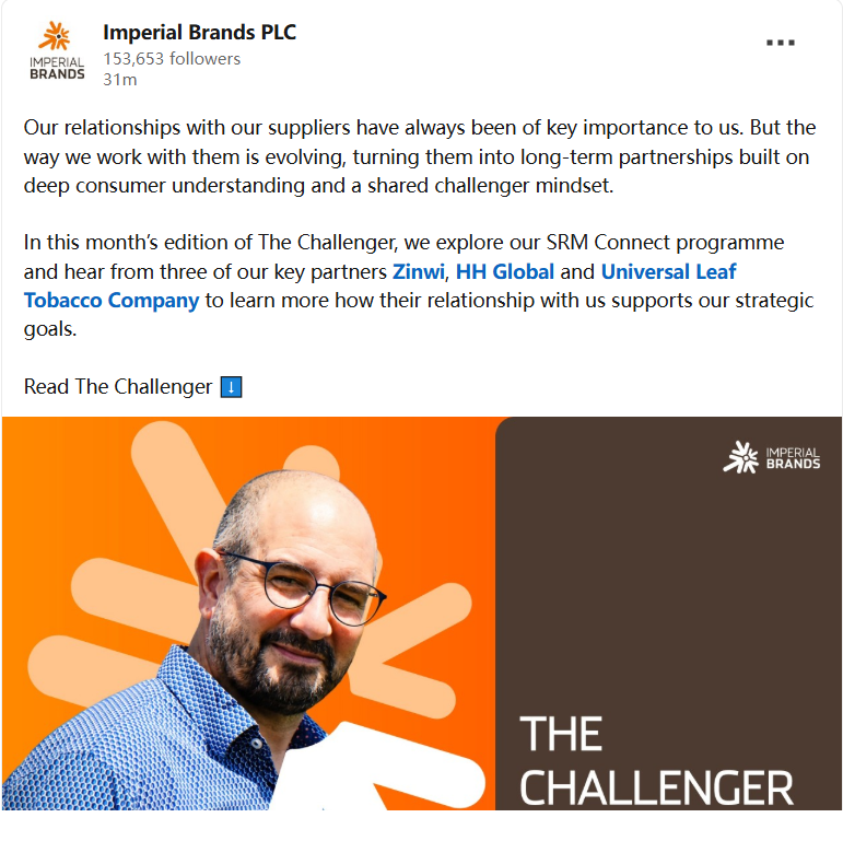 Imperial Brands Shares Strategic Partnership Update; Zinwi’s Innovation Capabilities Gain Further Recognition